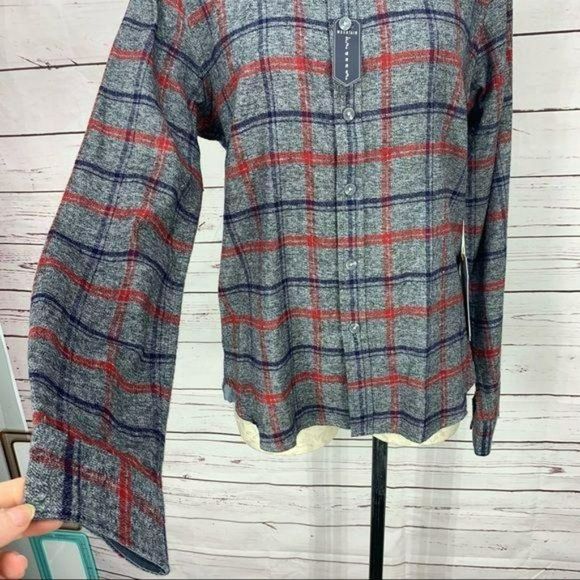 Hudson and Barrow Men's Gray Grindle Window Flannel Button Up Shirt Medium - Picture 4 of 8